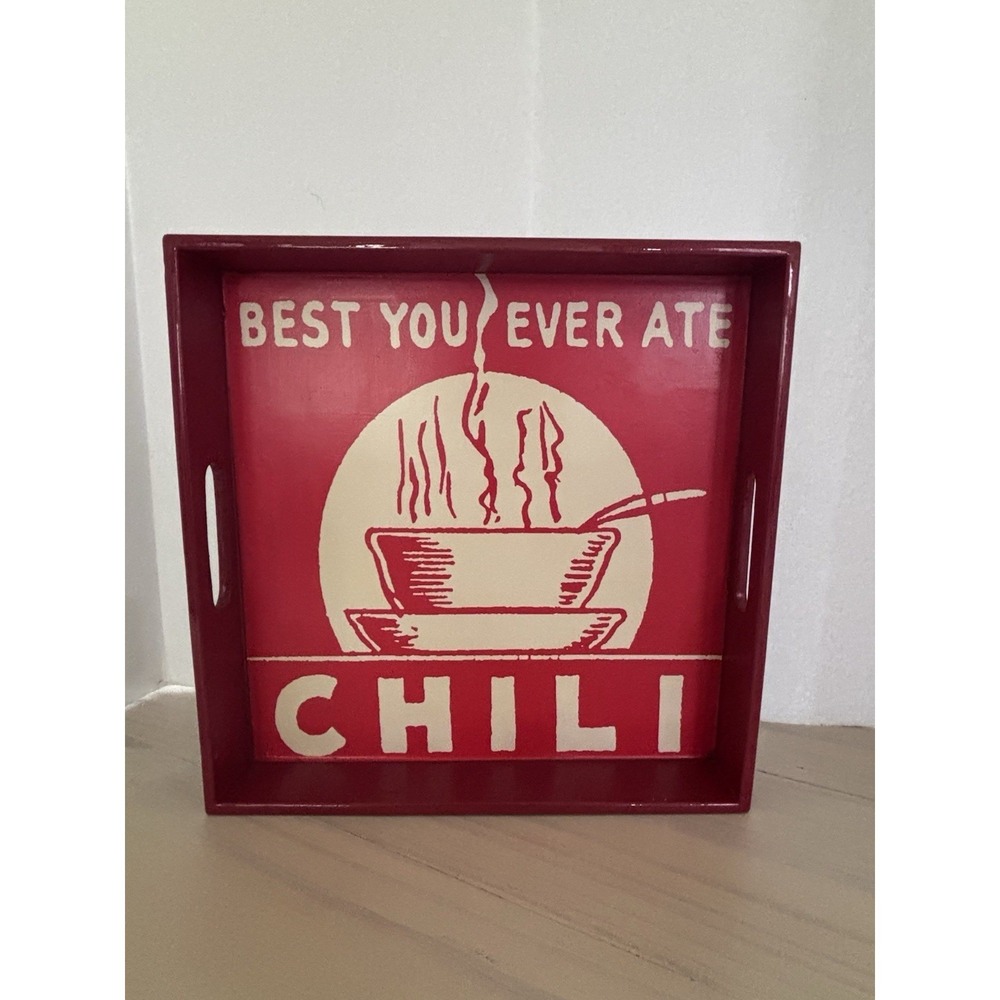 Vintage Style Wood Chili Serving Tray Red Best You Ever Ate Retro Kitchen Decor